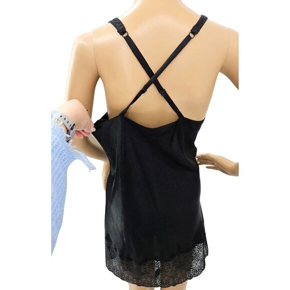 VTG Victorias Secret Slip Dress Gold Label 80s Sz M Black Satin Chemise Nightie - Picture 3 of 9